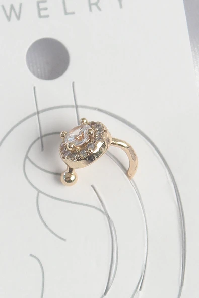 Pirinç Gold Renk Zirkon Taşlı Kadın Kıkırdak Küpe ürün görseli 1