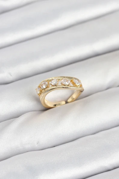 Pirinç Gold Renk Zirkon Taşlı Kadın Yüzük ürün görseli 1