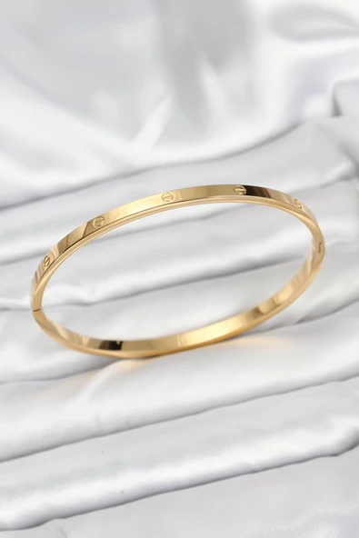 316L Çelik Gold Renk 65 Mm İnce Kadın Kelepçe Bileklik ürün görseli 1