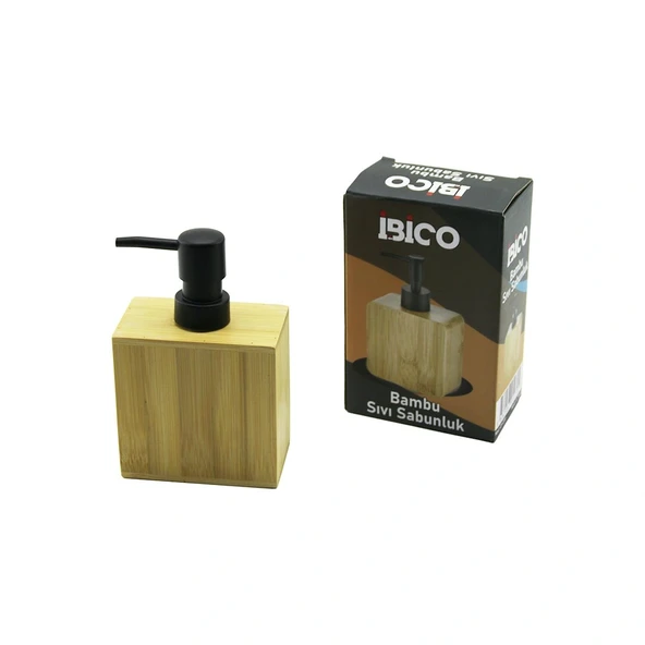 Di̇kdörtgen Ahşap Bambu Sivi Sabunluk Si̇yah Plasti̇k Pompa 5.8 X 9.9Cm - Y: 10Cm (5047) ürün görseli 1