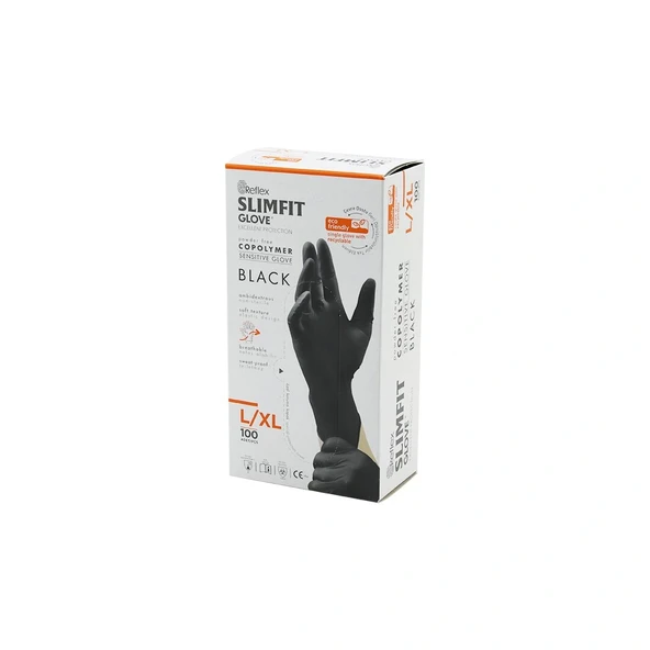 Sli̇mfi̇t Glove Kod-031 L-Xl Si̇yah Pudrasiz Muayene Eldi̇ven 100Lü (5047) ürün görseli 1
