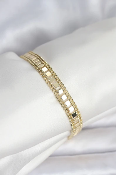 316L Çelik Gold Renk Pullu Zincir Model Kadın Bileklik ürün görseli 1