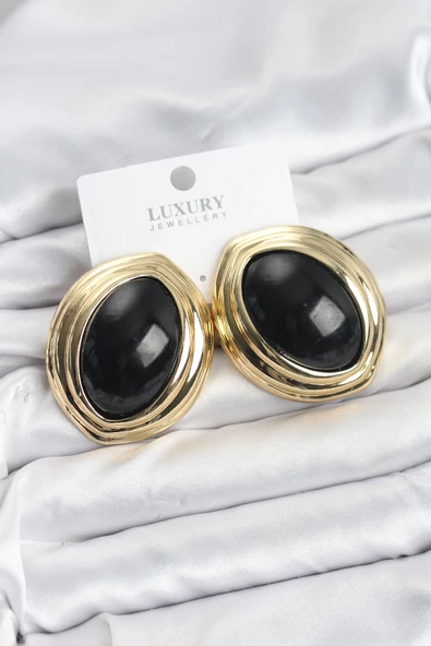 Pirinç Siyah Badem Model Gold Kadın Küpe ürün görseli 1