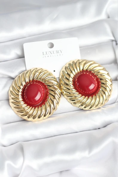 Pirinç Gold Renk Bordo Boncuklu Kadın Küpe ürün görseli 1