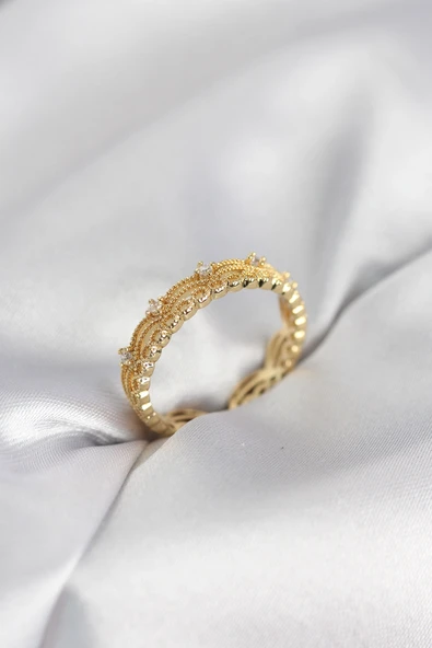 Gold Renk Motif Desenli Zirkon Taşlı Kadın Yüzük ürün görseli 1