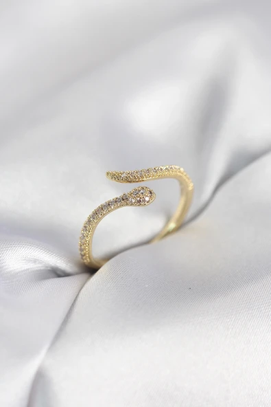 Gold Renk Yılan Model Zirkon Taşlı Kadın Yüzük ürün görseli 1