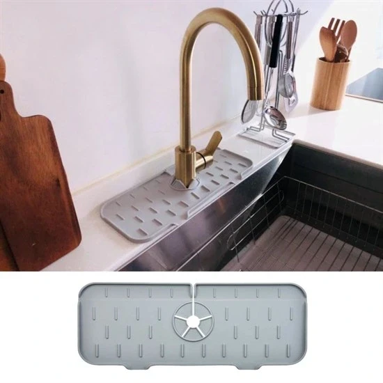 Lavabo İçin Silikon Esnek Mat Musluk Sapı Damlama Tutucu Raf Mutfak Tezgahı Sıçrama Koruma (5047) ürün görseli 1