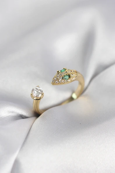 Yılan Model Zirkon Taşlı Gold Renk Kadın Yüzük ürün görseli 1