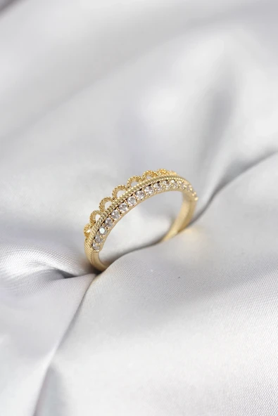 Motif Desenli Gold Renk Zirkon Taşlı Kadın Yüzük ürün görseli 1