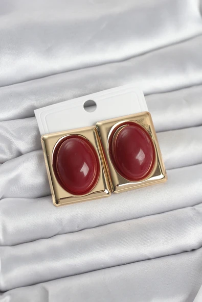 Bordo Kare Model Gold Renk Kadın Küpe ürün görseli 1
