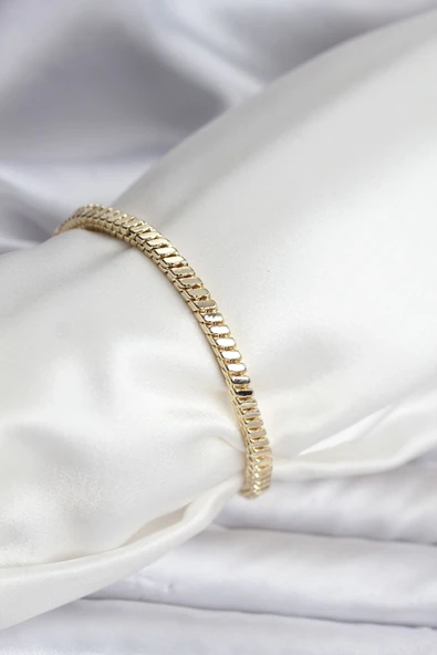 14K Gold Renk Kaplama Kare Zincir Model Cm Kadın Bileklik ürün görseli 1