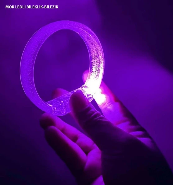 Mor Led Işıklı Baskı Yapılabilen Pilli Bileklik Bilezik 1,5 Cm Genişlik (5047) ürün görseli 1
