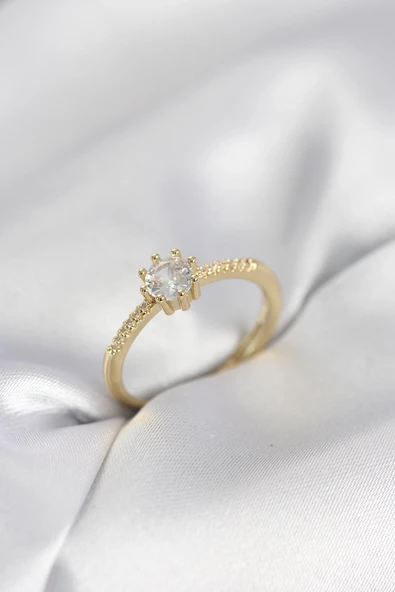 Tek Taş Model Gold Renk Zirkon Taşlı Kadın Yüzük ürün görseli 1