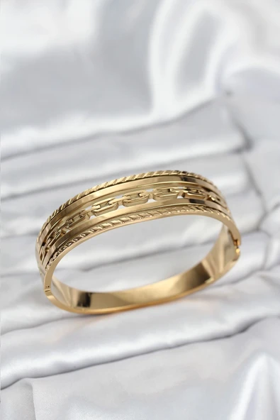 316L Çelik Gold Renk Model Kadın Kelepçe Bileklik ürün görseli 1
