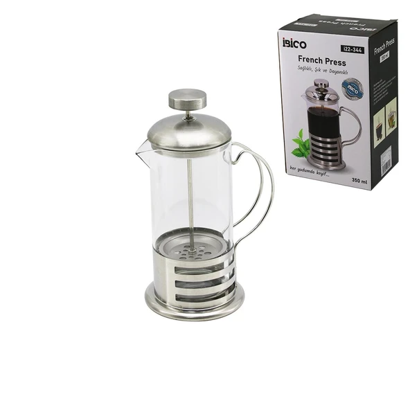 French Press Metal Kafes - Metal Kapak 350Ml Cam Bi̇tki̇ Süzgeçi̇ (5047) ürün görseli 1