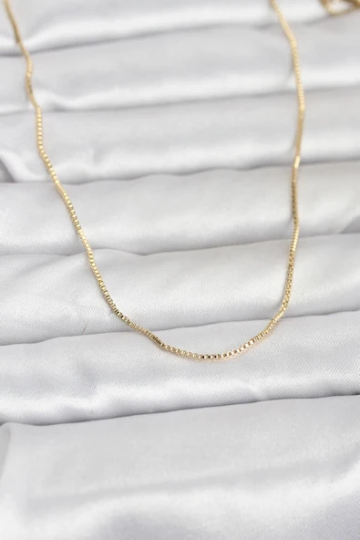 Cm 14K Gold Renk İnce Kare Zincirli Model 60 Cm Kadın Kolye ürün görseli 1
