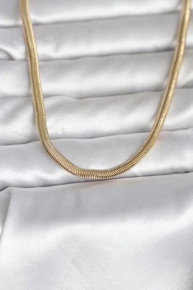 Cm 14K Gold Renk Yassı Yılan Zincir Model 45 Cm Kadın Kolye ürün görseli 1