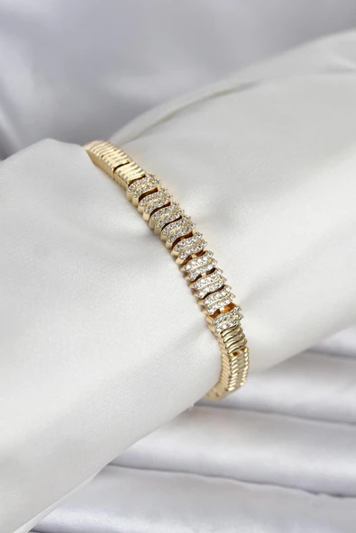 Pirinç Gold Renk Zirkon Taşlı Kadın Bileklik ürün görseli 1