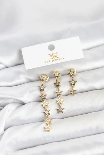Pirinç Gold Renk Yıldız Model Ysx Trio Küpe Seti ürün görseli 1