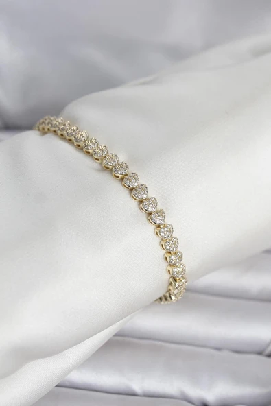 Pirinç Gold Renk Model Sıralı Zirkon Taşlı Kadın Bileklik ürün görseli 1