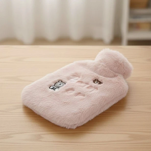 Işıklı Ayıcıklı Figürlü Pembe Peluş Sıcak Su Torbası 1 Lt – Yumuşak Kılıf, Uzun Süre Sıcak Tutan Termal Su Torbası (5047) ürün görseli 1