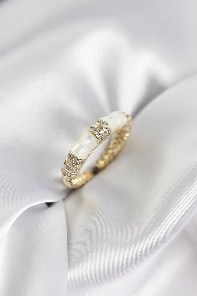 Zirkon Taşlı Kemik Model Gold Renk Kadın Yüzük ürün görseli 1