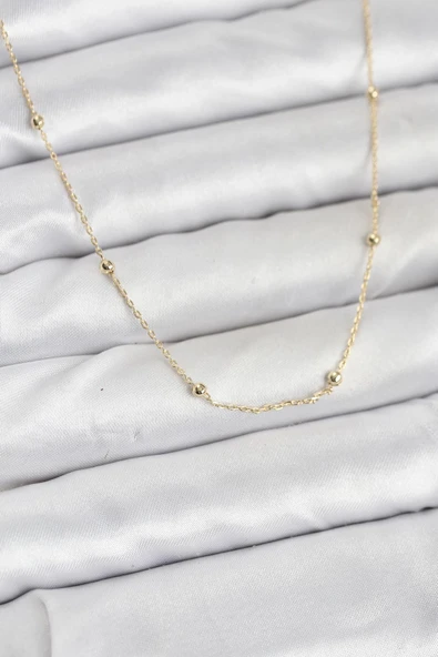Cm 14K Gold Renk Minik Top Zincirli Kadın Kolye ürün görseli 1