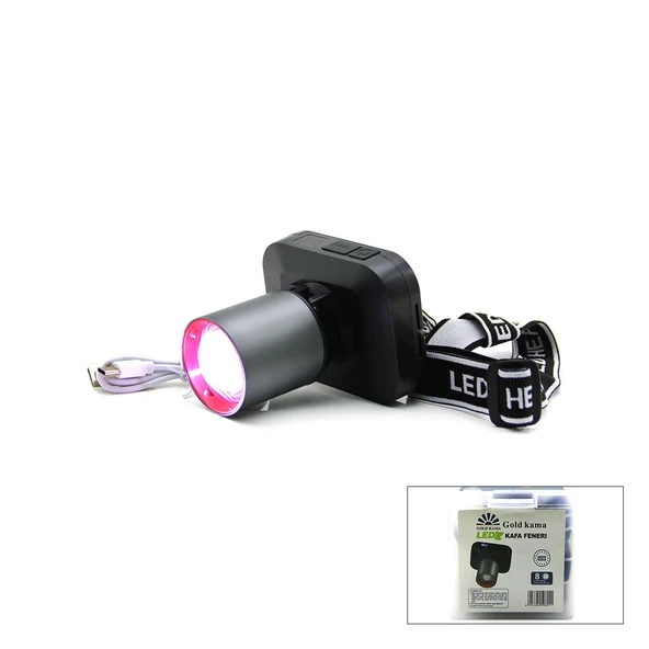 Şarjli 50W Kafa Lambasi Fener 1 Led Usb - Di̇ji̇tal Kademe Işik Ayari - Flaşör (5047) ürün görseli 1