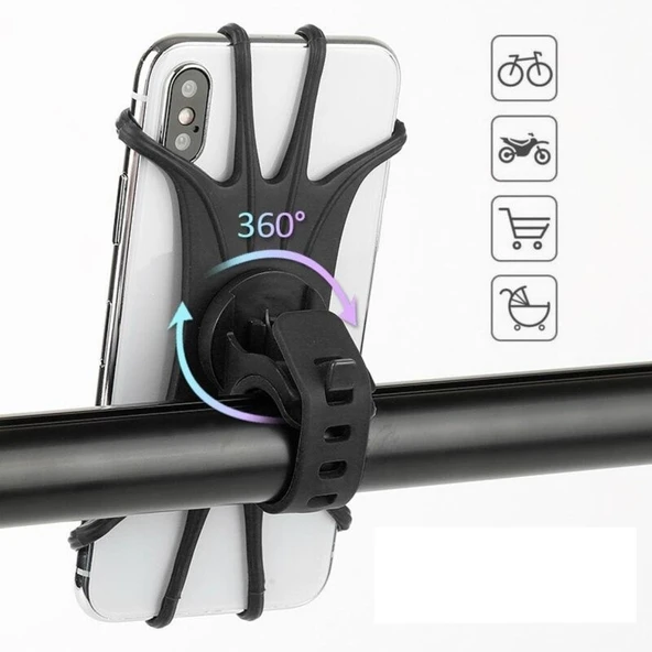 Bisiklet Motosiklet Çocuk Arabası Silikon 360 Derece Telefon Tutucu Tüm Modellerle (5047) ürün görseli 1