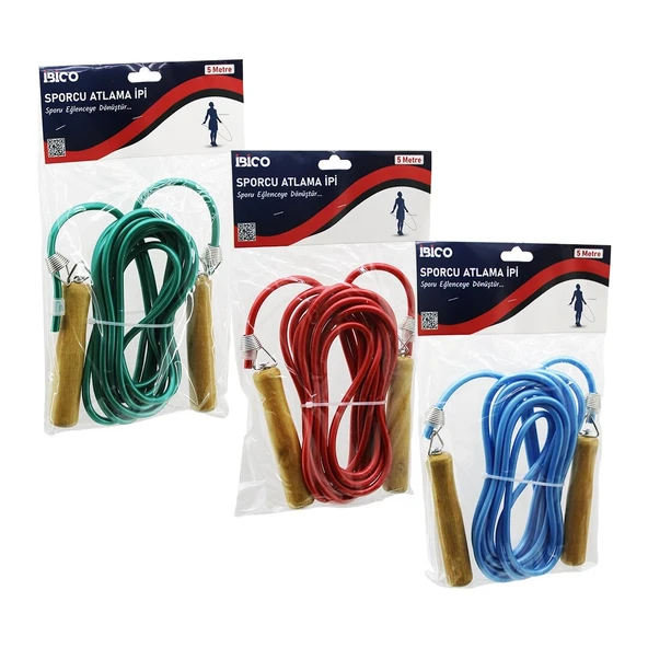 Ahşap Sapli Pvc Atlama İpi̇ Renkli̇ 5Mt (5047) ürün görseli 1