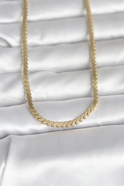 Cm 14K Gold Renk Yassı Ezme Zincir Model 60 Cm Kadın Kolye ürün görseli 1