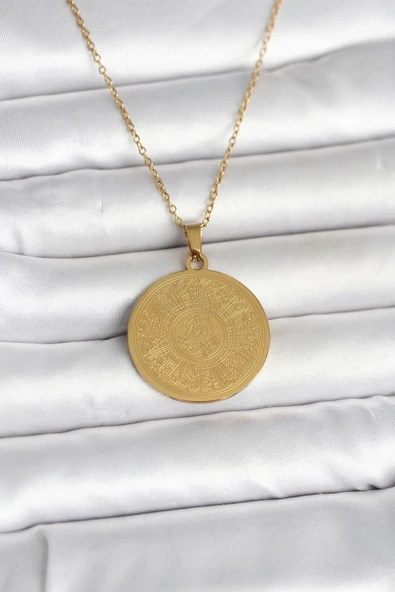316L Çelik Gold Renk Ayetel Kürsi Yazılı Kolye ürün görseli 1