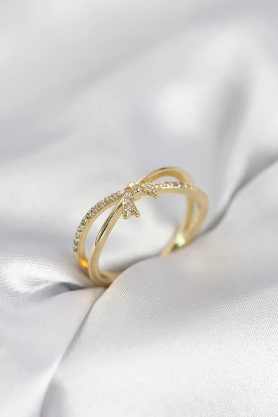 Gold Renk Zirkon Taşlı Fiyonk Model Kadın Yüzük ürün görseli 1