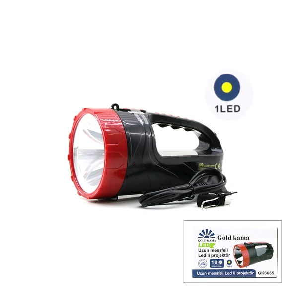 2W Tek Ledli̇ El Feneri̇ Projektör Fi̇ş Şarjli 2 Kademe Işik Ayari Gk-6665 (5047) ürün görseli 1