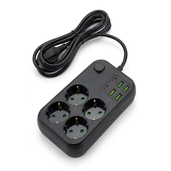 Çoklu Priz Uzatma Kablosu 4 Soket + 4 Usb + 2 – Termal Akım Korumalı, Isıya Dayanıklı, Çocuk Korumalı Güvenli Priz 100-250V (5047) ürün görseli 1