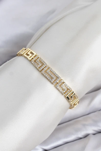 Cm Labirent Model Zirkon Taşlı Vip Seri Gold Renk Pirinç Kadın Bileklik ürün görseli 1