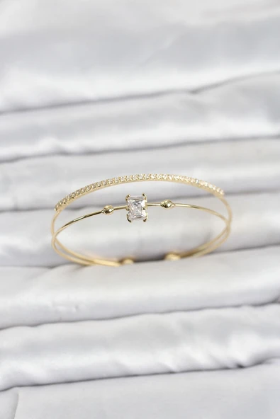 Pirinç Gold Renk Zirkon Taşlı Baget Model Kadın Bileklik ürün görseli 1