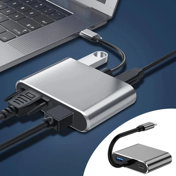 4’Ü 1 Arada To Hub Dönüştürücü Adaptör – &Amp;Amp; Vga Görüntü Aktarımı, Pd Hızlı Destekli, Usb Çoklayıcı (5047) ürün görseli 1