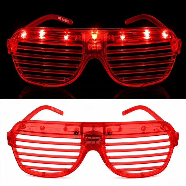 Led Işıklı Panjur Parti Gözlüğü Kırmızı Renk Shutter Gözlük (5047) ürün görseli 1