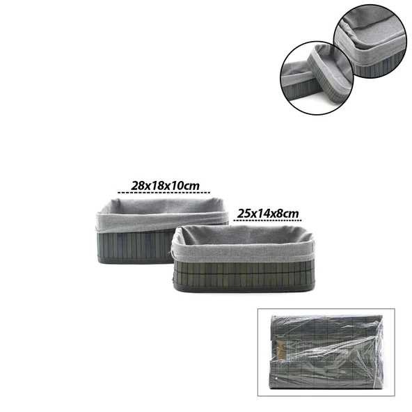 Gri̇ 2 Boy D.Dörtgen Bambu Kenar Organi̇zer Sepet Ahşap Altlik - Bezli̇ 25X14-28X18Cm (5047) ürün görseli 1