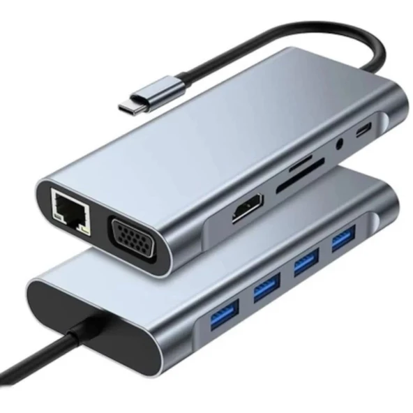 8In1 Çoklayıcı Hub Usb 3.0 Sd Tf Kart Rj45 Ethernet Dönüştürücü Adaptör (5047) ürün görseli 1