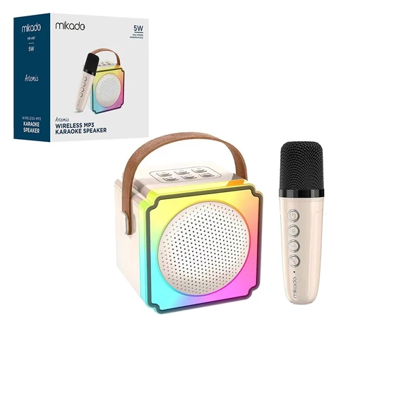 Beyaz Karaoke Mi̇krofonlu Wi̇reless Hoparlör - Speaker Işikli Usb Şarjli Bt - Tf Card - Aux 5W (5047) ürün görseli 1