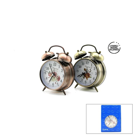Twin Bell Alarm Clock Yuvarlak Masa Çalar Saat Metal Kasa Eski̇tme Desenli̇ Pi̇lli̇ - Işikli Çap: 10Cm Bgc-52 Herhangi̇ Bi̇r Renk Gönderi̇li̇r (5047) ürün görseli 1