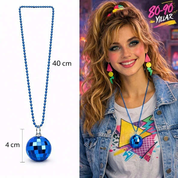 Disko Topu Şekilli 80&Amp;Apos;Ler 90&Amp;Apos;Lar Renk Plastik Kolye (5047) ürün görseli 1