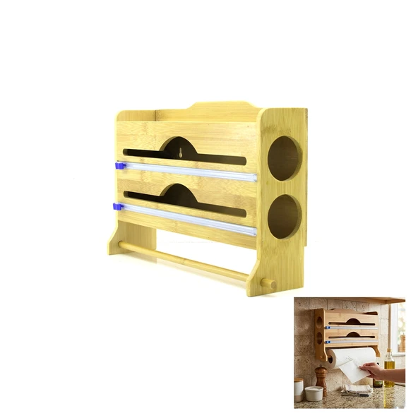 2In1 = 2 Streçli̇k - 1 Kağit Havluluk Ahşap Bambu Streçli̇k - Folyoluk - Havluluk Kanalli (5047) ürün görseli 1