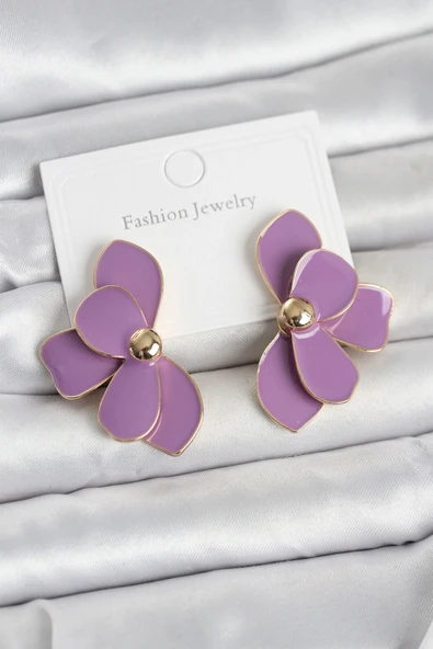 Mor Mineli Lotus Model Pirinç Kadın Küpe ürün görseli 1