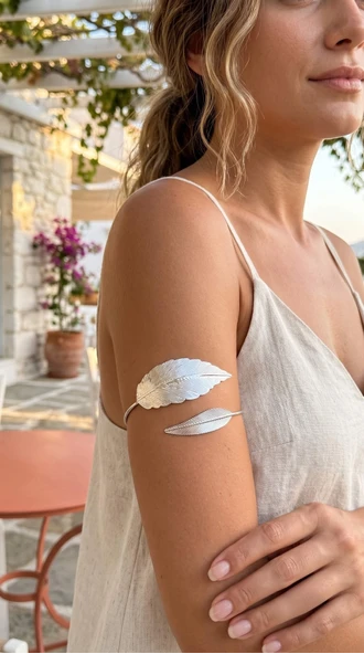 Pazu Bileklik Gümüş Renk Pirinç Yaprak Model ürün görseli 1