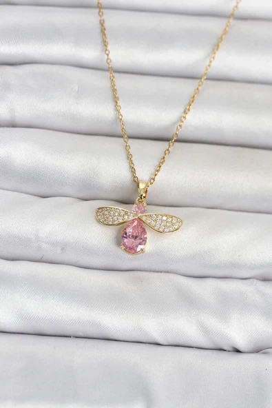 316L Çelik Zincir Gold Renk Sinek Model Kadın Kolye ürün görseli 1