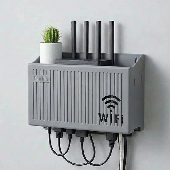 Duvar Tipi Modem Saklama Kutusu(Gri) – Kablo Düzenleyici Router Raf Organizer (5047) ürün görseli 1