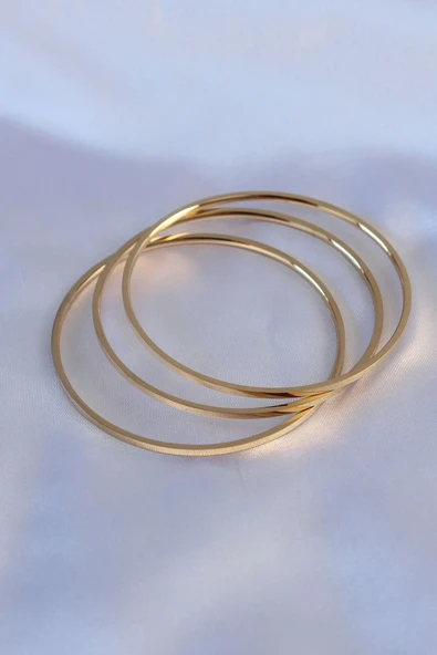 316L Çelik Gold Renk 3'Lü Ajda Model Kadın 60 Mm Bilezik ürün görseli 1